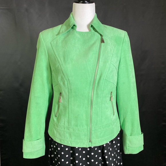 Pastel Green Micro Suede Biker Jacket - Picture 3 of 8